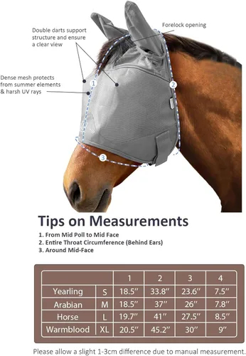 Miniatura 6 de Harrison Howard Telas multifunción a prueba de rayos UV, acolchado de vellón grueso, máscara de mosca de caballo media cara con orejas, color gris