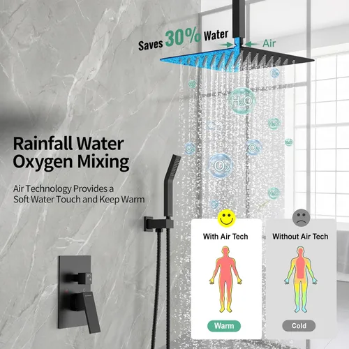 Miniatura 4 de SR SUN RISE Sistema de Ducha de Montaje en Techo de 12 Pulgadas Negro Mate, Sistema de Ducha de Lluvia de Lujo para Baño, Mezclador, Juego