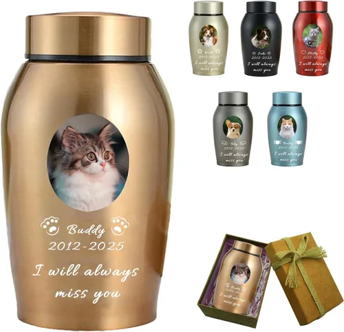 Miniatura 16 de Urna personalizada para mascotas para perros y gatos, urna personalizada de acero inoxidable de alta calidad para cenizas de perro con foto grabada