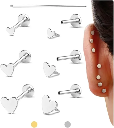 Miniatura 23 de GEMQUEEN Aretes tipo dormilona plana: aretes de acero quirúrgico de titanio rellenos de oro de 14 quilates, hipoalergénicos para mujeres y hombres