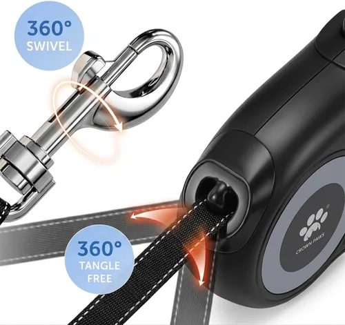 Miniatura 3 de Correa retráctil de 16 pies para perros extra grandes de hasta 130 libras, cinta de nailon sin enredos, color negro Dan24 XL