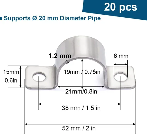 Miniatura 2 de Abrazaderas de conducto de acero inoxidable de 3/4 pulgadas, abrazaderas de tubo de 2 agujeros, soporte en U, clips de fijación de conducto