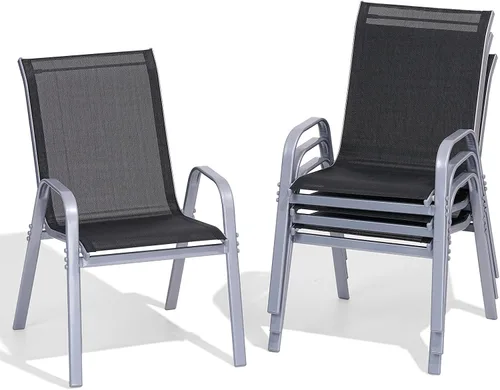 Miniatura 12 de Juego de 2 sillas de patio, sillas de comedor exterior apilables de fácil montaje con respaldo alto y asiento ancho, sillas exteriores transpirables