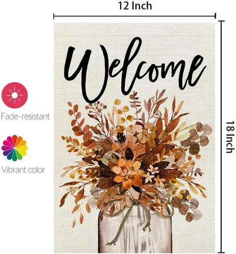 Miniatura 4 de CROWNED BEAUTY Bandera de jardín de otoño, frasco Mason floral de 12 x 18 pulgadas, doble cara para exterior, pequeña bienvenida de arpillera