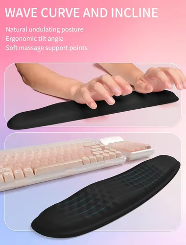 Miniatura 2 de Hokafenle Combinación 2 en 1, reposamuñecas para teclado Wave y almohadilla ergonómica para ratón con curvatura, soporte de muñeca para aliviar