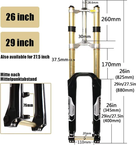 Miniatura 3 de BUCKLOS 26 27.5 29 MTB bicicleta suspensión horquilla 7.087 in viaje, bicicleta de aleación de magnesio cuesta abajo tenedores 0.787 in eje, 1-1/8