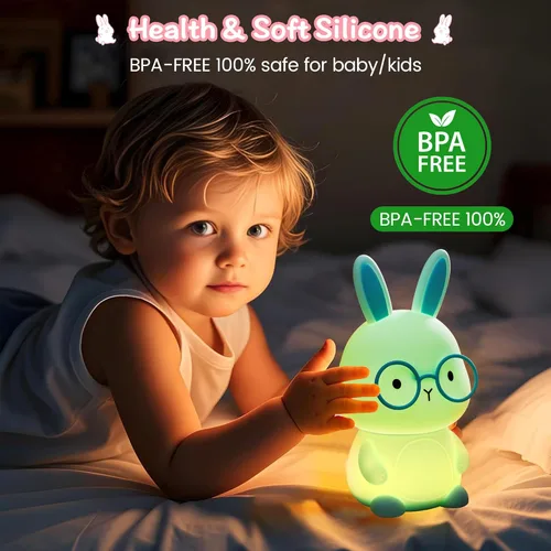 Miniatura 5 de Luz nocturna de conejo FAMIDUO, lámpara de conejo para niños, luz nocturna LED recargable para regalo de Pascua, lámpara de noche de silicona