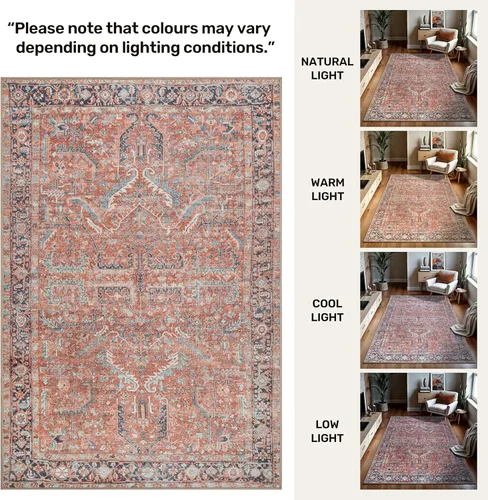Miniatura 2 de GLN Rugs Traditional Collection - Alfombra de felpilla lavable a máquina, tradicional, antideslizante, alfombra de felpilla de pelo bajo, para sala