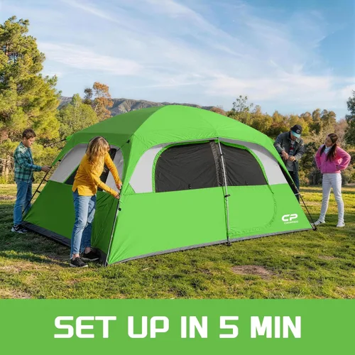 Miniatura 4 de CAMPROS CP Upgraded 6/8 Person Camping Tents, Waterproof Windproof Family Tent with Larger Mesh Windows & Door, Double Layer, Easy Set Up, Verde-6