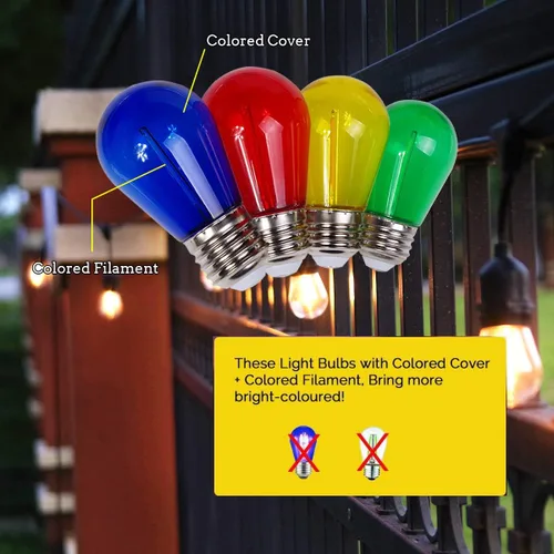 Miniatura 3 de Jslinter Bombillas LED de cadena de colores, bombillas S14 de plástico de 1 vatio para reemplazo de luces de cadena de Navidad, inastillables, base