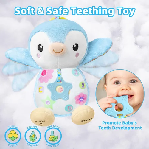 Miniatura 3 de Juguetes para bebés de 0 a 6 meses, animal de peluche musical con sonajeros y papel arrugado, anillo colgante para juego sensorial, juguetes