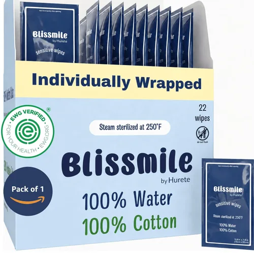 Blissmile Toallitas húmedas 100% de agua, tamaño de viaje, envueltas individualmente, sin perfume, cuidado de cara, manos, cuerpo y femenino, suaves