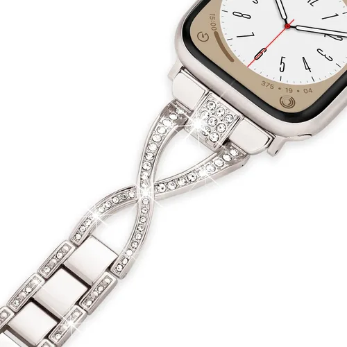 Miniatura 4 de Wipalor Dressy X - Correa para Apple Watch de 1.61, 1.57 y 1.49 pulgadas, para mujer, correa de metal con diamantes brillantes para mujer, correa