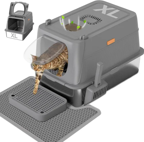Miniatura 9 de Citylife Caja de Arena para Gatos de Acero Inoxidable con Tapa, XL Extra Grande Cerrada Removible Caja de Arena de Metal con Pala para Arena