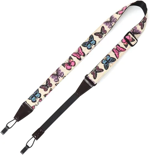 Miniatura 7 de Ukulele Strap No Drill, Adjustable Double J Hook Clip on Uke Shoulder Strap, Hawaiian Butterfly Printing Hands Free Ukelele Strap, Easy to Use and