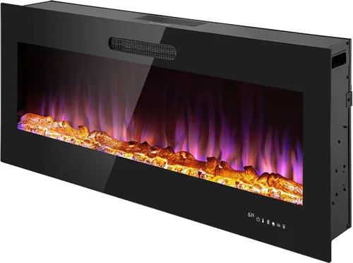 Prominence Home Chimenea eléctrica de diseño delgado LED y chimenea montada en la pared con calentador de 1500 W, opciones de troncos y brasas de