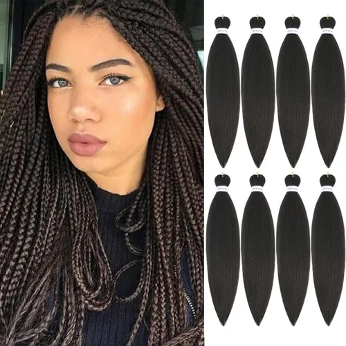 Miniatura 79 de Alrence Cabello estirado para hacer trenzas, trenza larga de 30 pulgadas, 8 paquetes, extensiones profesionales de trenzado de cabello sintético, 1b#