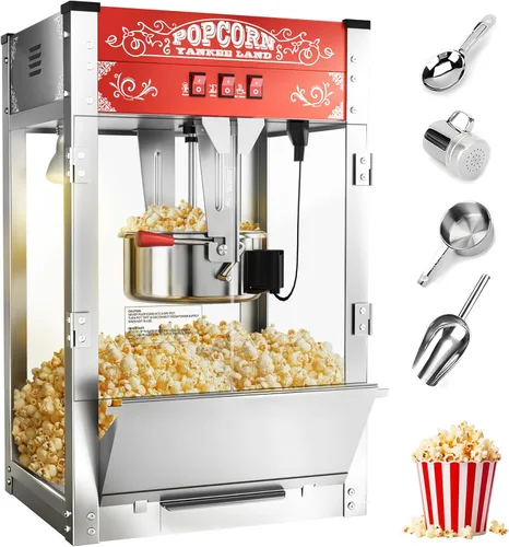 Miniatura 13 de Máquina comercial de palomitas de maíz de 12 onzas, 850 W, máquina de palomitas de maíz de cine, máquina de maíz de mesa roja con control de 3 Rojo