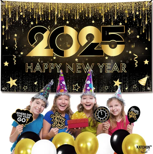 Miniatura 6 de KatchOn, Cartel de feliz año nuevo extra grande – 72 x 44 pulgadas Fondo de Año Nuevo 2025 para decoraciones de Año Nuevo 2025 Cartel de Año
