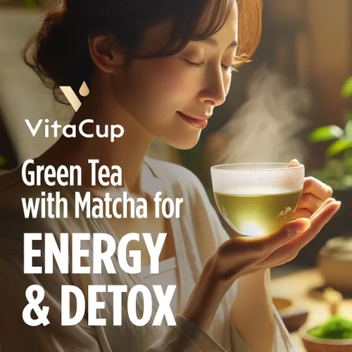 Miniatura 2 de VitaCup Paquetes instantáneos de té verde, mejora la energía y la desintoxicación con matcha, moringa, vitaminas B, D3, fibra, keto, paleo, vegano