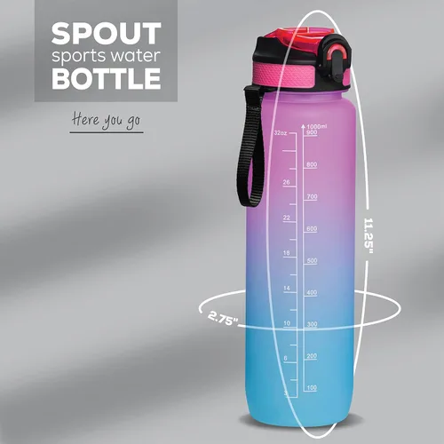 Miniatura 5 de Botella de agua motivacional de 32 onzas con marcador de tiempo, botella deportiva con boquilla para mantenerte hidratado todo el día, a prueba