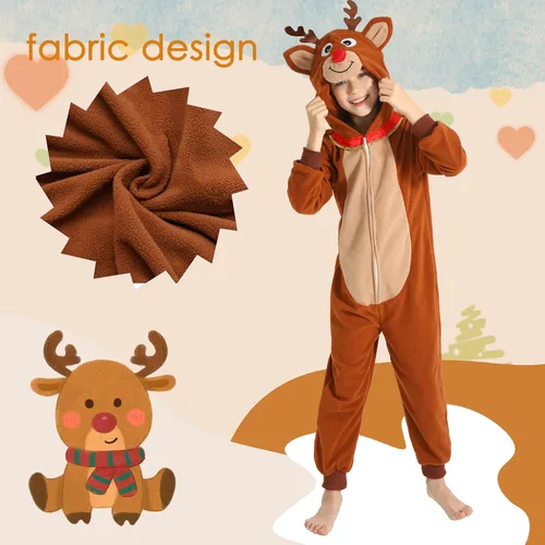 Miniatura 28 de Wizland Disfraz de animal para niños, leopardo, vaca, mono, reno, gato negro, dálmata, muñeco de nieve, mono de Papá Noel