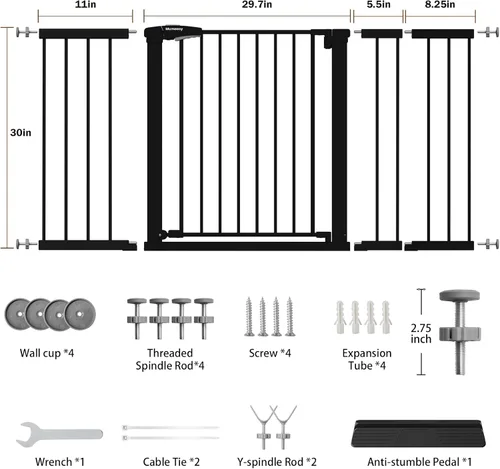 Miniatura 2 de Mumeasy Puerta de bebé extra ancha de 29.7 a 57 pulgadas, puerta grande para perros con cierre automático para puertas, puerta de seguridad