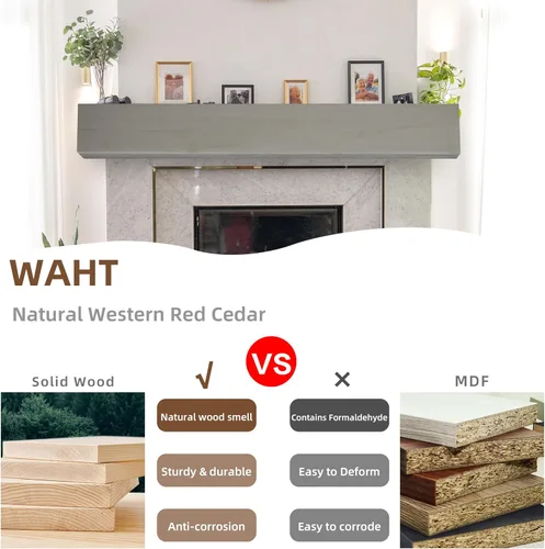Miniatura 7 de Mederlo Mantel de chimenea de madera rústica de 48 pulgadas Estante flotante y montado en la pared para decoración del hogar
