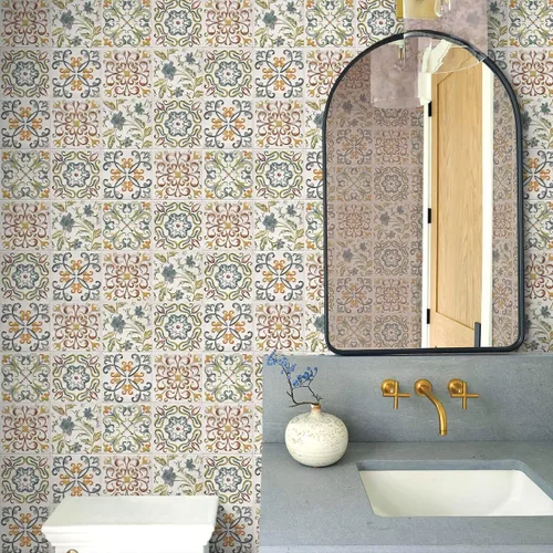 Miniatura 4 de Wudnaye Papel tapiz bohemio para despegar y pegar, papel de contacto de azulejos de imitación de 17 x 118 pulgadas, patrón de azulejos, extraíble