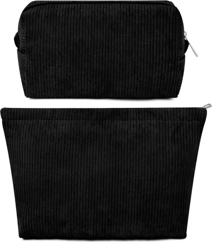 Miniatura 17 de SOIDRAM 2 Piezas de Bolsa de Maquillaje a Rayas Grande, Bolsa de Cosméticos de Cordura de Gran Capacidad, Bolsa de Lona Mixta de Artículos de Rayas