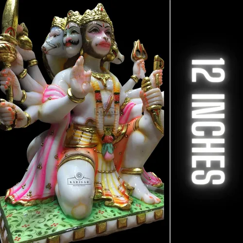 Miniatura 4 de Estatua de Hanuman Murti de 12 pulgadas de hoja de oro grande Panchmukhi Hanuman mármol bendición 5 caras Hanuman figura Hanuman mono hindú dios
