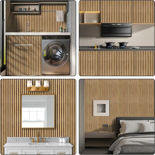 Miniatura 4 de Arthome 17"x393" Papel pintado de listones de madera, para despegar y pegar, autoadhesivo, de madera, papel pintado de PVC, vinilo decorativo, Olmo