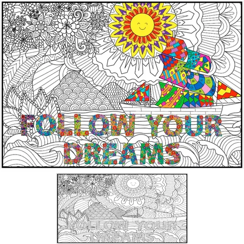 Póster gigante para colorear para adultos y niños, póster motivacional para colorear de pared, póster grande para colorear para el aula, póster