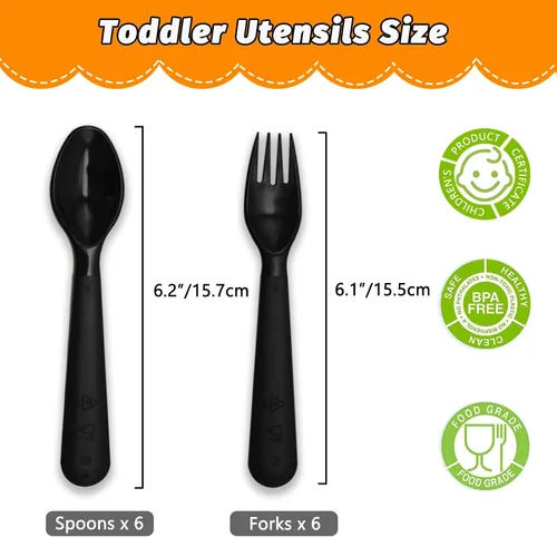 Miniatura 2 de 12 piezas de cucharas y tenedores para niños, utensilios para niños pequeños, cubiertos de plástico reutilizables, juego de cubiertos para bebé