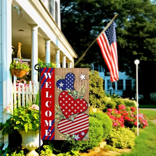 Miniatura 2 de Bandera patriótica de jardín del 4 de julio para exteriores, banderas de jardín de independencia americana, 12 x 18 pulgadas, decoración
