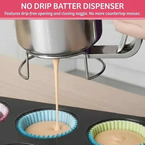 Miniatura 4 de Dispensador de masa para panqueques, vertedor gourmet de acero inoxidable, perfecto para hornear cupcales, waffles, pasteles y magdalenas