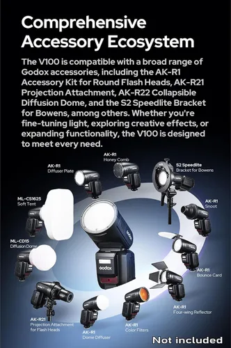 Miniatura 10 de GODOX V100 C Godox Flash para Canon - Flash TTL de 100Ws para cámaras Canon EOS, control de pantalla táctil, 400 destellos de potencia completa