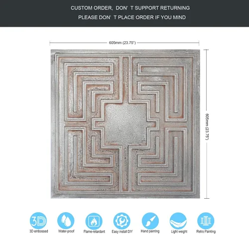 Miniatura 5 de Paneles de pared 3D para decoración estereoscópica en relieve para cafetería, club, salón, hotel, tienda, bar, 2 x 2 pies, PL25 de hierro desgastado