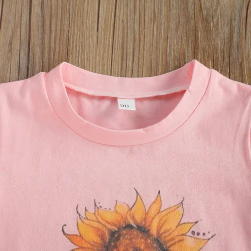 Miniatura 2 de Nie Cuimeiwan Conjunto de 2 piezas de pantalones acampanados para niña pequeña con estampado de letras y pantalones acampanados florales