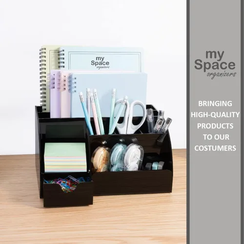 Miniatura 9 de My Space Organizers Organizador de escritorio negro con 9 compartimentos, suministros de oficina de escritorio y organizador de accesorios