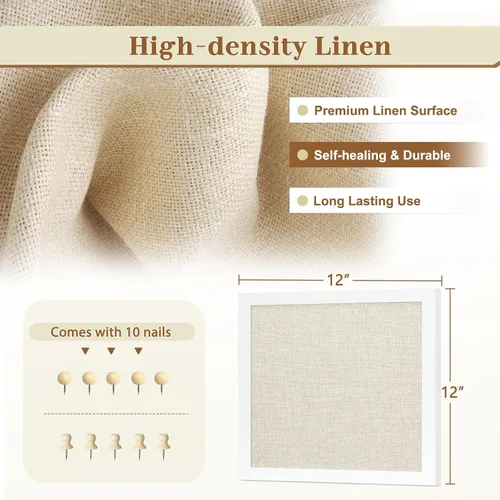 Miniatura 2 de Tablero de corcho de doble cara con lino, tablero de anuncios pequeño con marco de madera colgante de 12 x 12 pulgadas, kit de tablero de visión