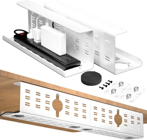Miniatura 8 de Cinati - Paquete de 2 organizadores de cables para debajo del escritorio, bandeja grande de 32 pulgadas para organizar cables, organizadores