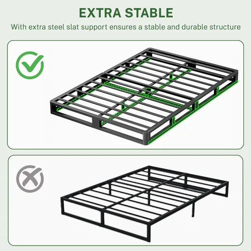 Miniatura 4 de VIPSHOW - Base de cama metálica de 10 pulgadas tamaño Queen con esquinas redondas, base de plataforma baja, listones de acero resistente hasta 3000