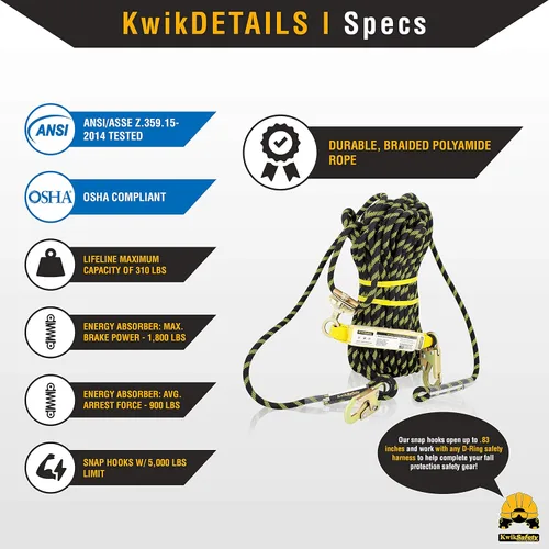 Miniatura 6 de KwikSafety - Charlotte, NC - TSUNAMI COMBO [Cuerda TNzada Premium] Cuerda de Salvavidas Vertical ANSI OSHA Agarre Gancho de Presión Amortiguador