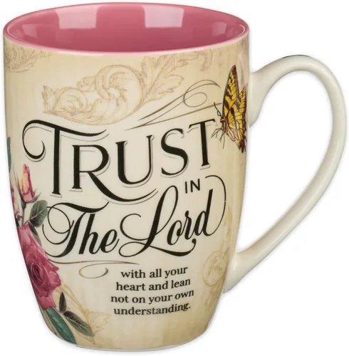 Christian Art Gifts Taza de café de cerámica con diseño de rosas rosadas y mariposas amarillas – Taza de 12 oz. sin plomo, taza inspiradora con