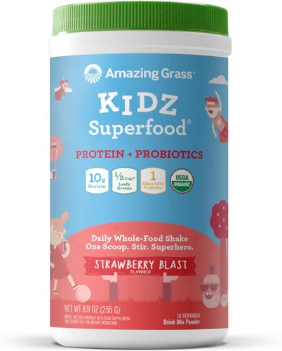 Miniatura 10 de Amazing Grass Kidz Superfood: Vegetales orgánicos, frutas y verduras, polvo de raíz de remolacha y probióticos para niños saludables, explosión