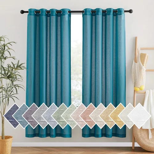 Miniatura 43 de NICETOWN Cortinas de lino traslúcidas con textura de lino de 84 pulgadas de largo, con ojales semitraslúcidos, tratamientos de ventana, privacidad
