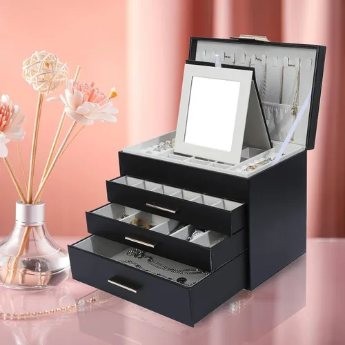 Miniatura 7 de Joyero grande para mujer, organizador de joyas de 4 capas con ganchos para collares, caja de joyería blanca para aretes, collares y pulseras