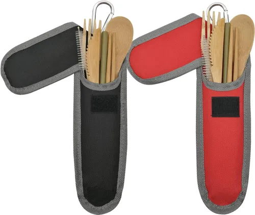 Miniatura 2 de UPTRUST Juego de 2 cubiertos de bambú de bambú reutilizable de bambú orgánico, tenedor, cuchillo, cuchara, palillos, cepillo de limpieza