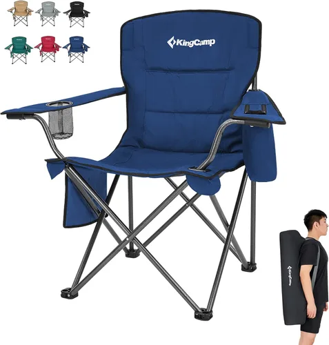 Miniatura 11 de KingCamp Paquete de 2 sillas de campamento de gran tamaño para adultos, sillas plegables resistentes de 300 libras, silla de campamento acolchada
